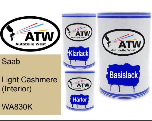 Saab, Light Cashmere (Interior), WA830K: 500ml Lackdose + 500ml Klarlack + 250ml Härter - Set, von ATW Autoteile West.